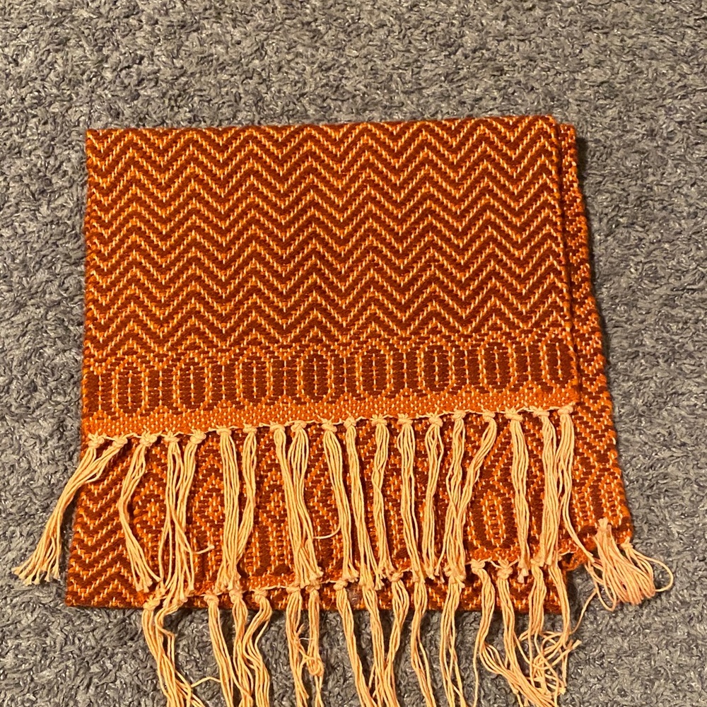 Handwoven Wool Orange Fringe Scarf